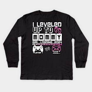 I Leveled Up To Mommy. GIRL Loading 2024. Soon To Be Mom. Baby GIRL Kids Long Sleeve T-Shirt